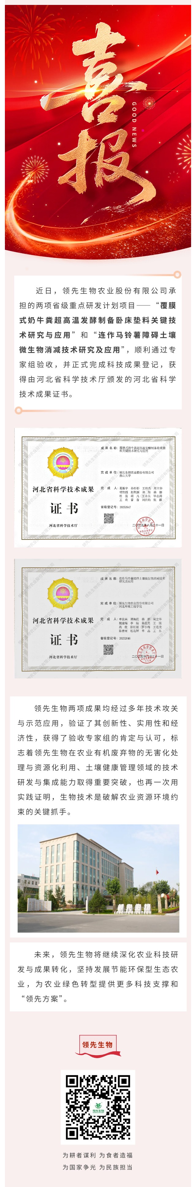 【喜訊】領(lǐng)先生物斬獲兩項省級科技成果！